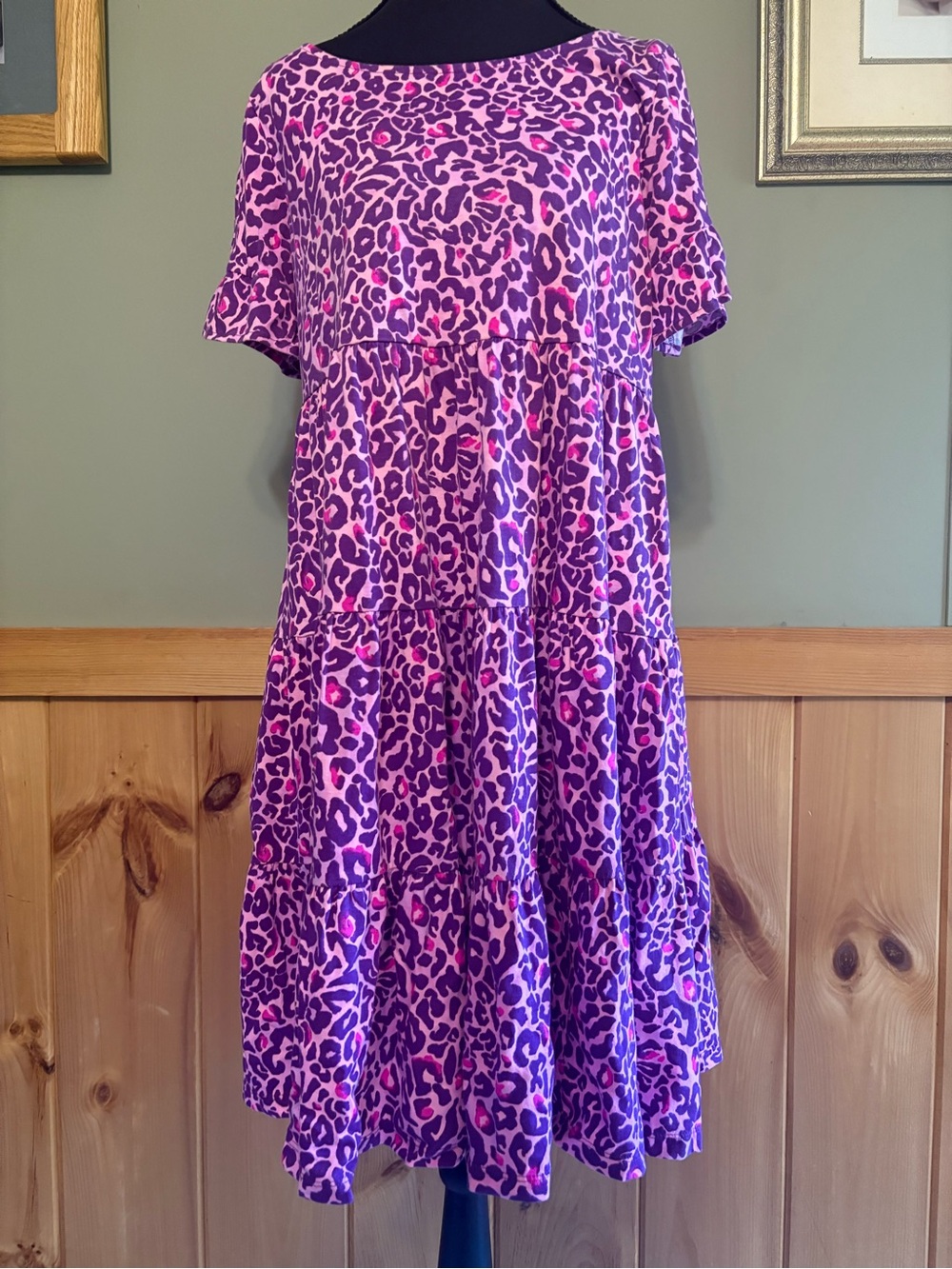 Lilly Pulitzer Pink and Purple Leopard Print Tiered Dress size M